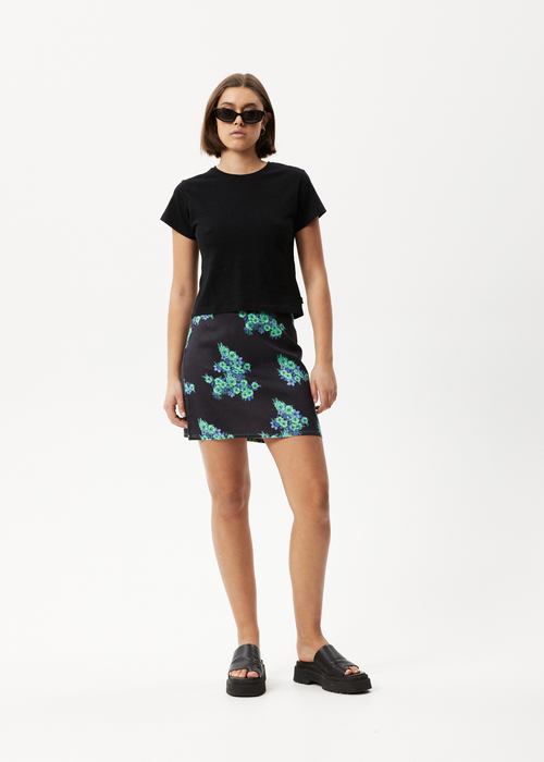 Afends Womens House Of Darwin - Hemp Mini Skirt - Charcoal Floral
