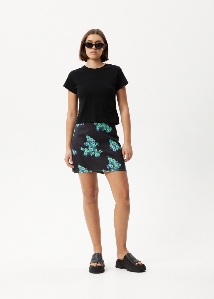 Afends Womens House Of Darwin - Hemp Mini Skirt - Charcoal Floral - Streetwear - Sustainable Fashion