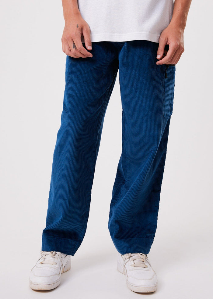 Afends Mens Anderson - Hemp Corduroy Elastic Waist Pants - Cobalt - Streetwear - Sustainable Fashion