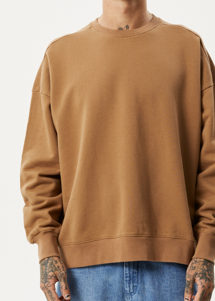 Afends Unisex Vital - Unisex Recycled Crew Neck Jumper - Camel - Streetwear - Sustainable Fashion