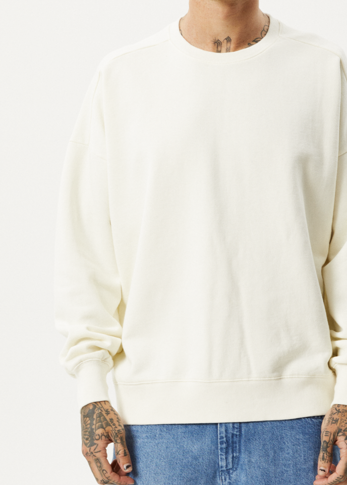 AFENDS Unisex Vacancy - Unisex Crew Neck Jumper - Off White - Streetwear - Sustainable Fashion