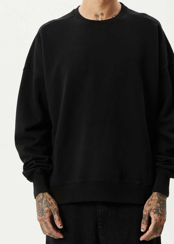 Afends Unisex Vital - Unisex Recycled Crew Neck Jumper - Black - Streetwear - Sustainable Fashion