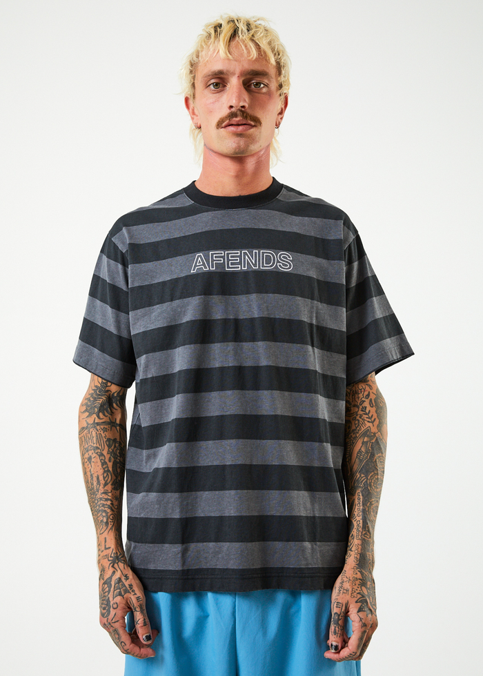 Afends Mens Sideline - Recycled Retro Striped T-Shirt - Black - Streetwear - Sustainable Fashion