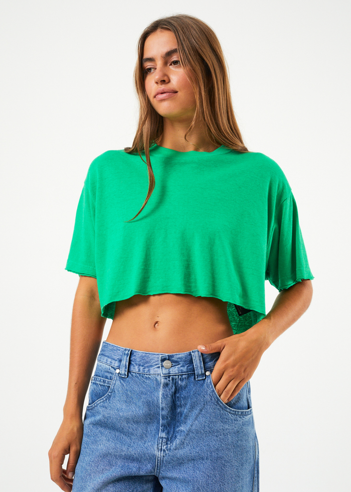Afends Womens Slay Cropped - Hemp Oversized T-Shirt - Forest - Streetwear - Sustainable Fashion