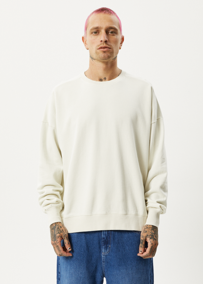 Afends Unisex Vital - Unisex Recycled Crew Neck Jumper - Off White - Streetwear - Sustainable Fashion