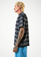 Afends Mens Sideline - Recycled Retro Striped T-Shirt - Black - Afends mens sideline   recycled retro striped t shirt   black   streetwear   sustainable fashion