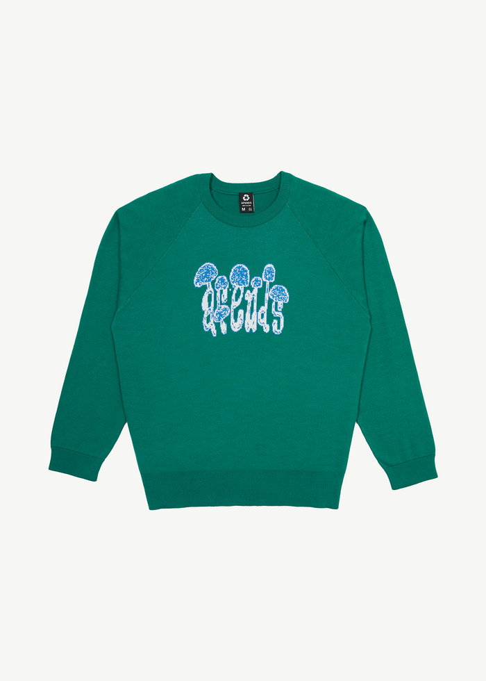 Afends Mens Psychedelic - Raglan Knitted Crew Neck Jumper - Emerald - Streetwear - Sustainable Fashion